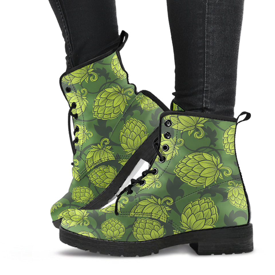 Hop Pattern Hop Cone Background Leather Boots