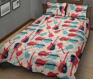 Red Blue guitar pattern Quilt Bed Set