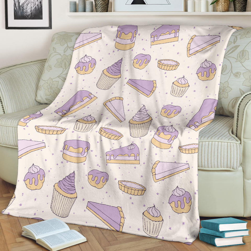 Cakes Pies Tarts Muffins And Eclairs Purple Blueberry Topping Pattern Premium Blanket