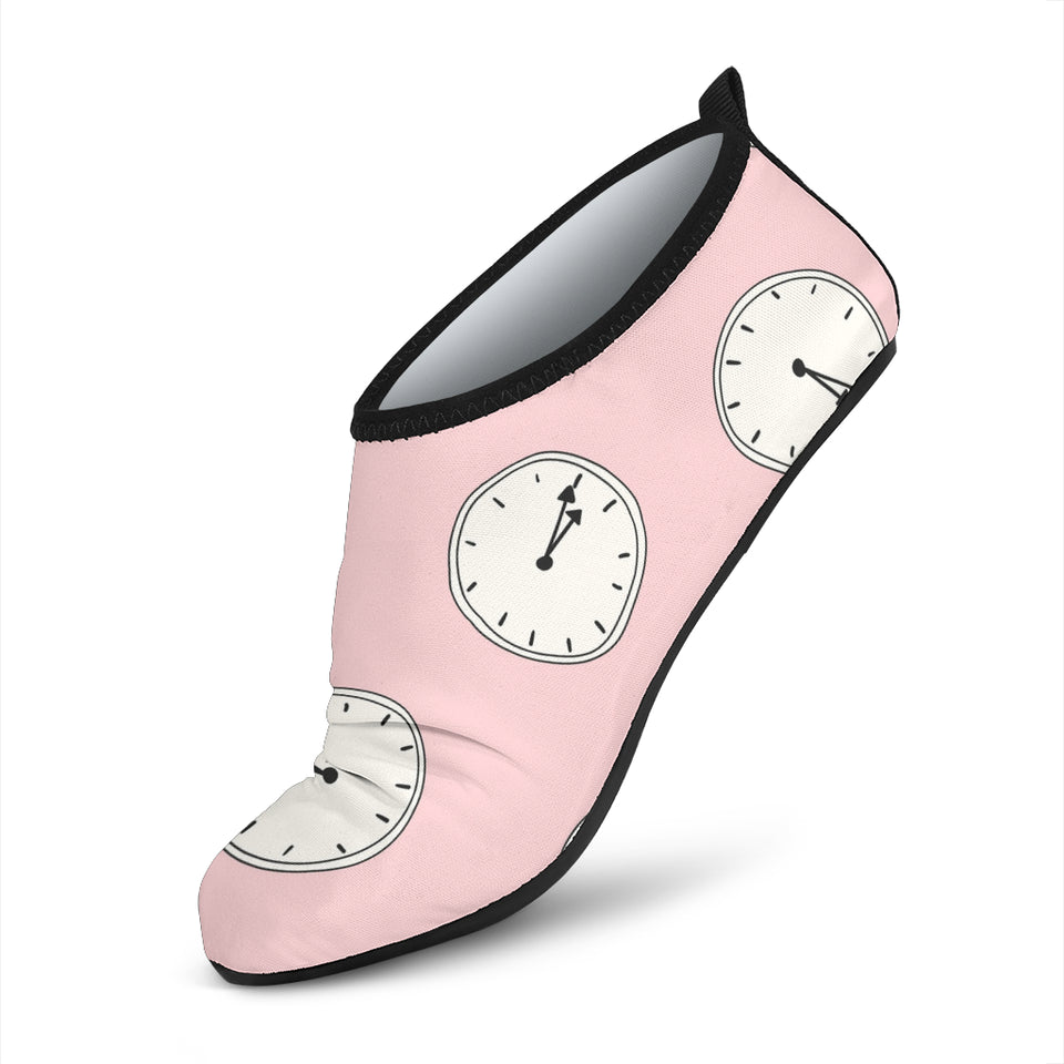 Clock Pattern Pink Blackground Aqua Shoes