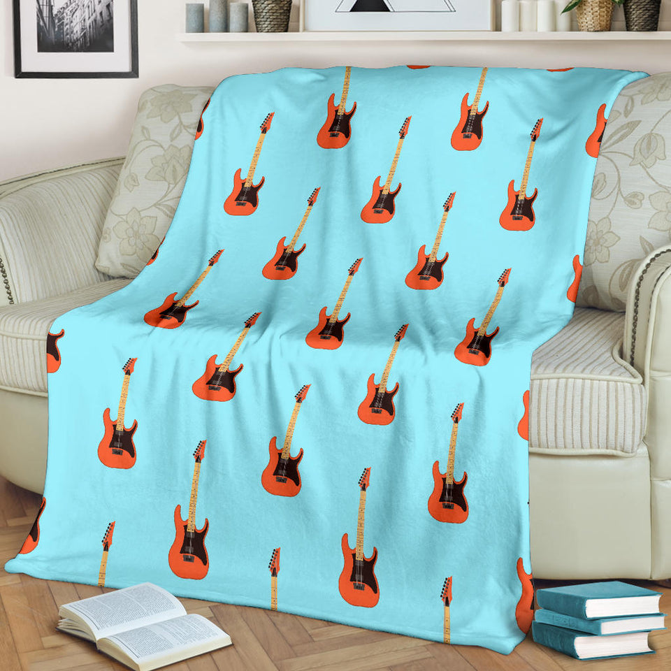 Electric Guitar Pattern Light Blue Background Premium Blanket