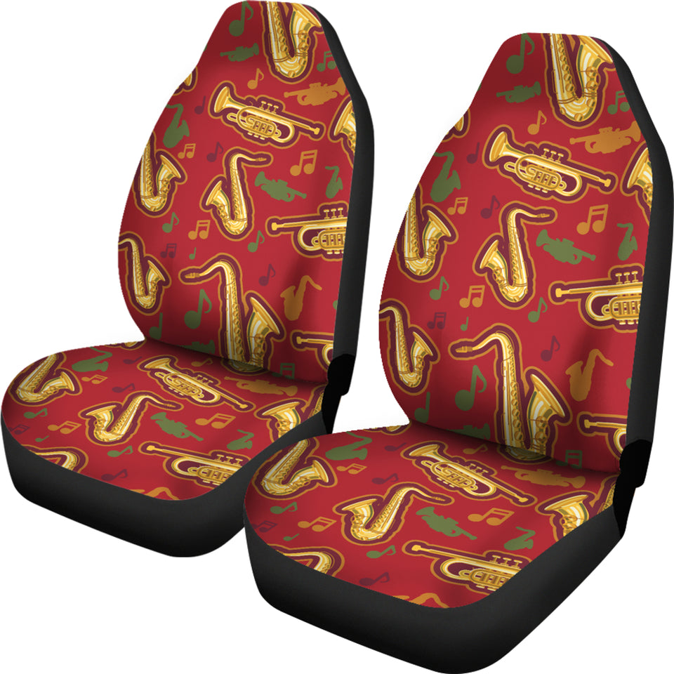 Saxophone Cornet Pattern Red Background  Universal Fit Car Seat Covers