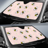Cute Bee Flower Pattern Pink Background Car Sun Shade