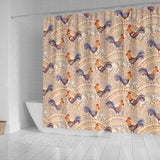 Cute Rooster Chicken Cock Floral Ornament Background Shower Curtain Fulfilled In US