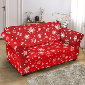 Snowflake Pattern Red Background Loveseat Couch Slipcover