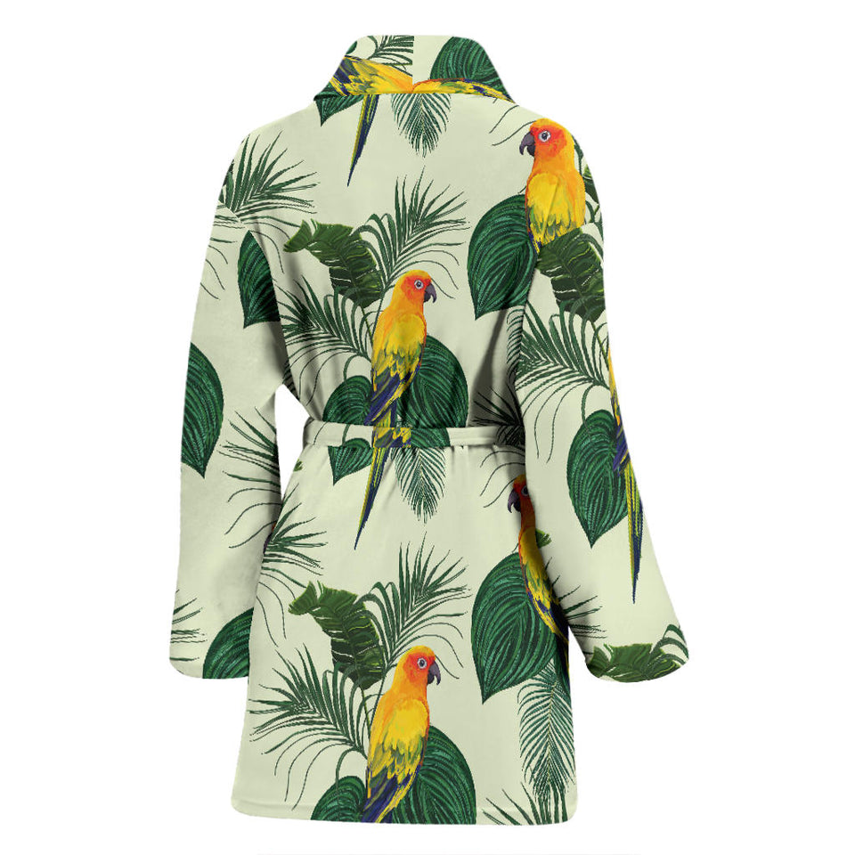 Beautiful Parrot Palm Leaves Pattern Women'S Bathrobe