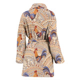 Cute Rooster Chicken Cock Floral Ornament Background Women'S Bathrobe
