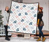 Black Gray Cream Coral Ginkgo Leaves Pattern Premium Quilt