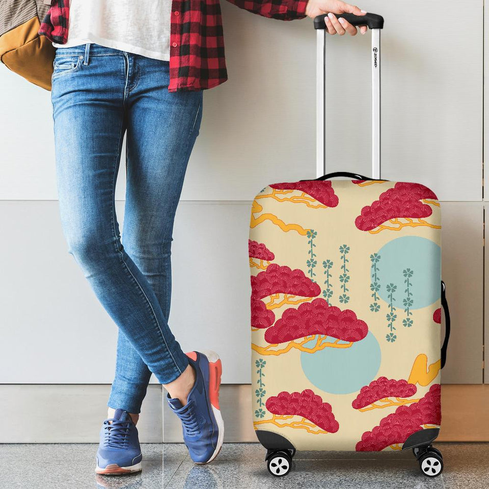 Red Bonsai Gray Sun Japanese Pattern Cabin Suitcases Luggages