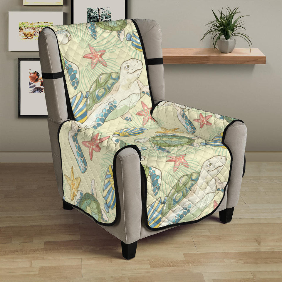 Hand drawn sea turtle fish pattern Chair Cover Protector