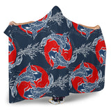 Koi Fish Carp Fishs Hand Drawn Japanese Art Hooded Blanket