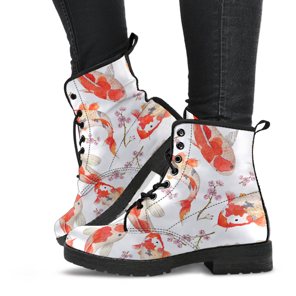 Watercolor Koi Fish Carp Fish Pattern Leather Boots