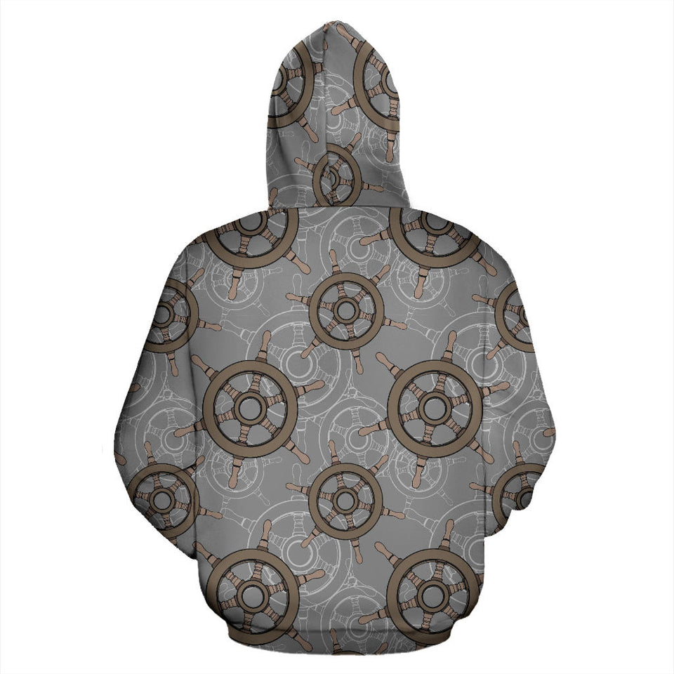 Nautical Wood Steering Wheel Pattern Men Women Pullover Hoodie