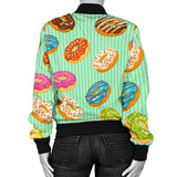 Colorful Donut Pattern Green Background Women'S Bomber Jacket
