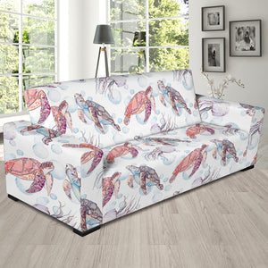 Watercolor Sea Turtle Jellyfish Pattern Sofa Slipcover