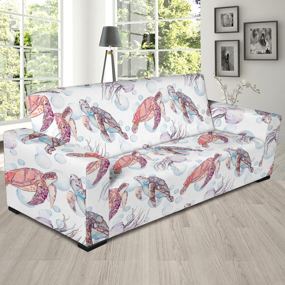 Watercolor Sea Turtle Jellyfish Pattern Sofa Slipcover