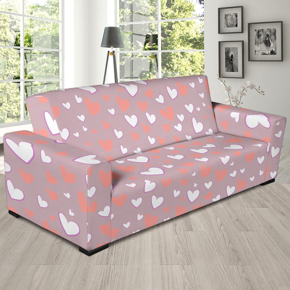 Coral White Heart Pattern Sofa Slipcover