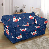 Cute Sea Lion Seal Christmas Hat Candy Cane Heart Pattern Loveseat Couch Slipcover