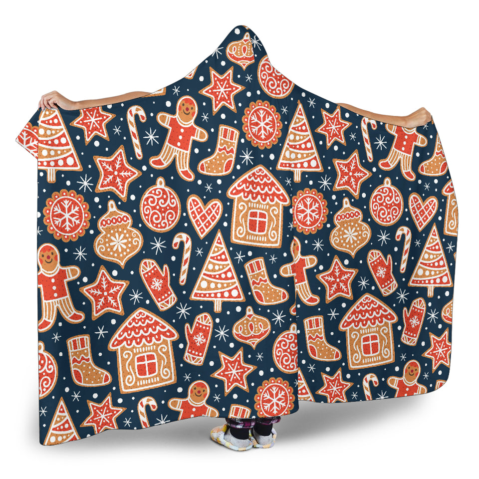 Christmas Gingerbread Cookie Pattern Hooded Blanket