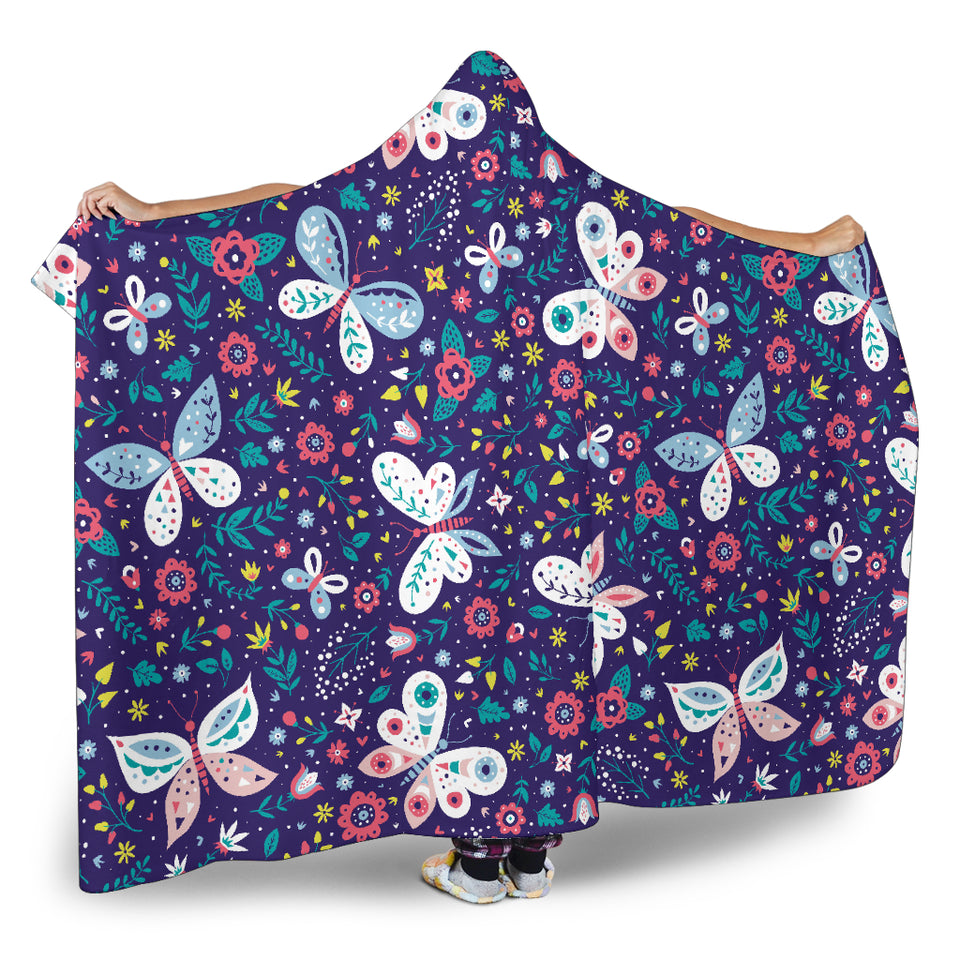 Colorful Butterfly Flower Pattern.Eps Hooded Blanket