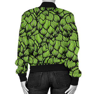 Green Hop Pattern Women'S Bomber Jacket