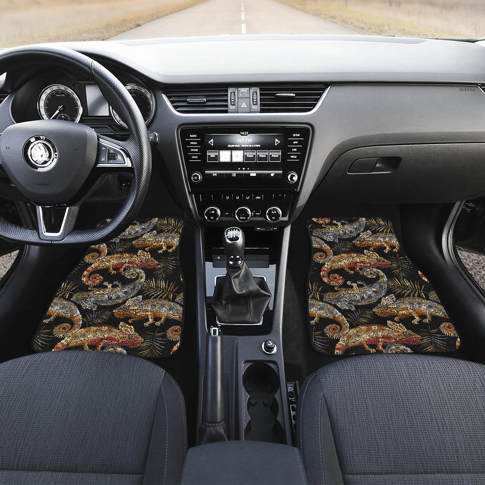 Chameleon Lizard Tropical Leaves Palm Tree Front And Back Car Mats