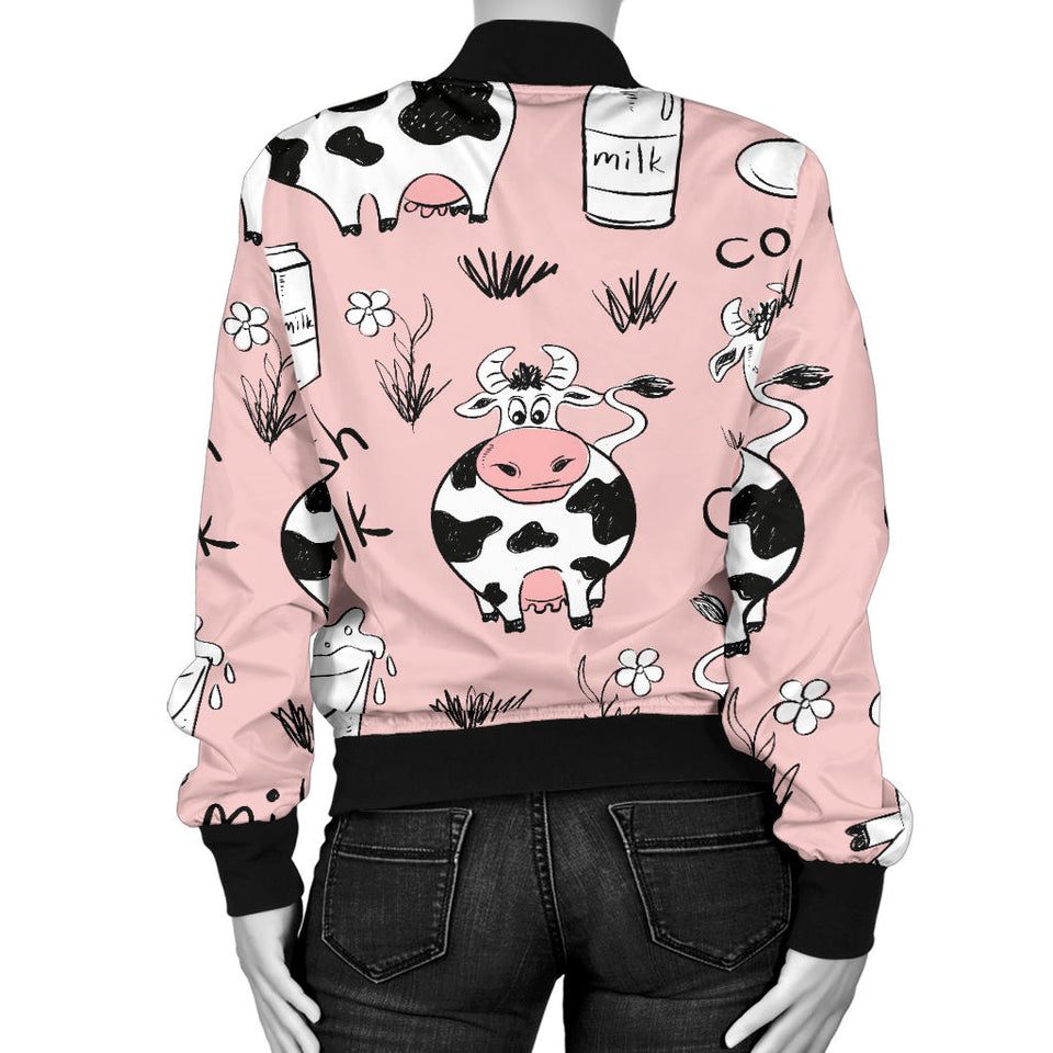 Cows Milk Product Pink Background Women'S Bomber Jacket