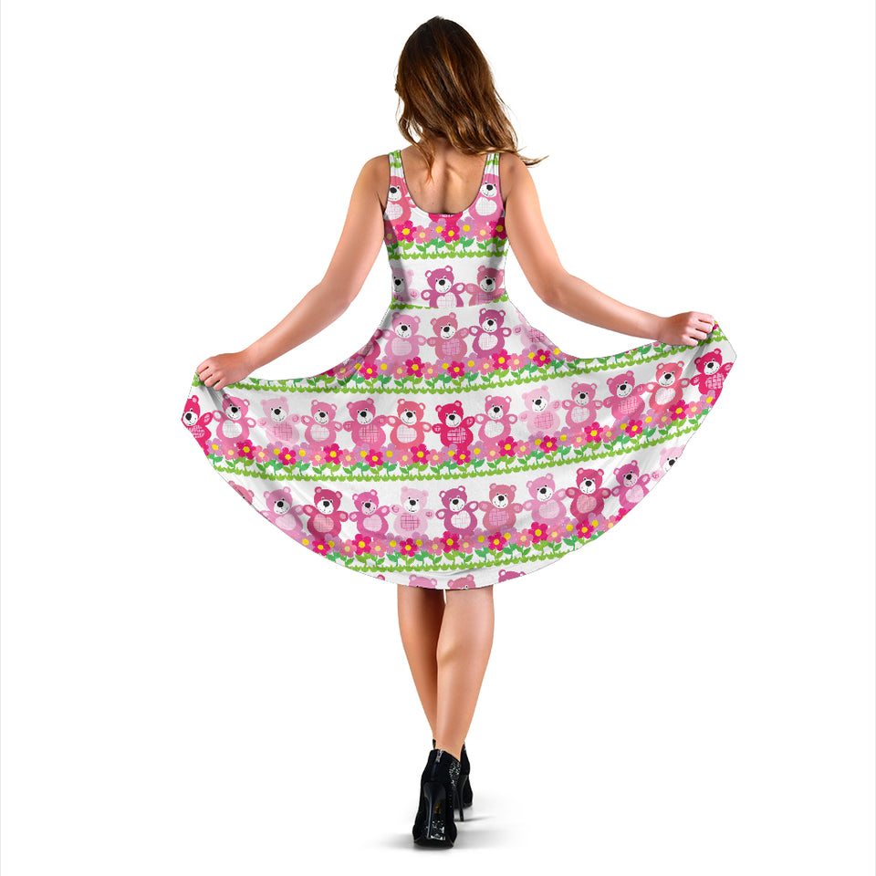 Teddy Bear Pattern Print Design 04 Sleeveless Midi Dress
