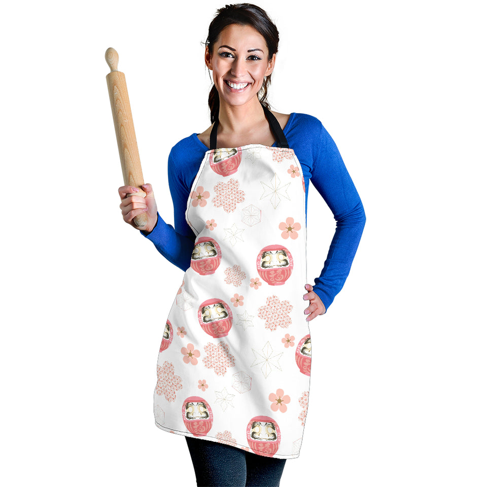 Daruma Japanese Wooden Doll Cherry Blossom Flower Pattern Adjustable Apron