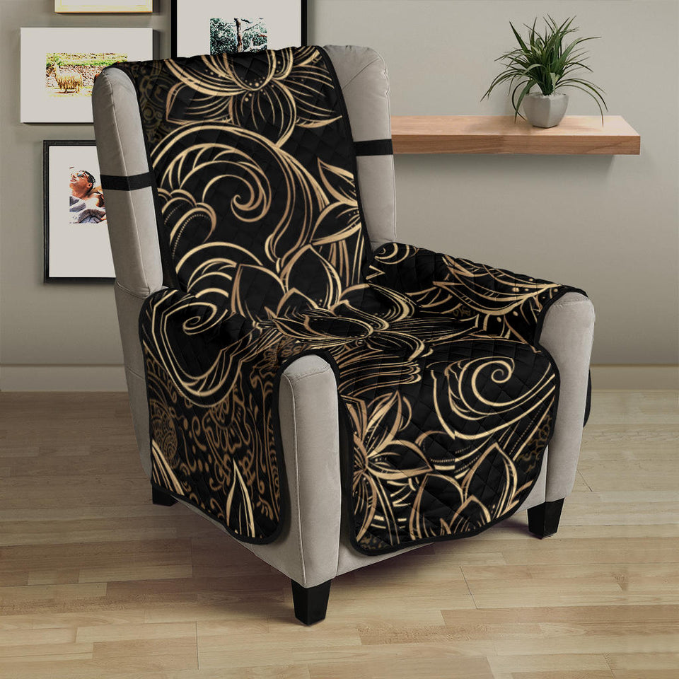 luxurious gold lotus waterlily black background Chair Cover Protector