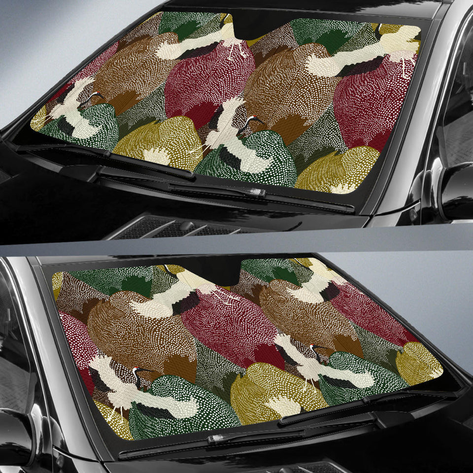 Japanese Cranes Flying Forest Dot Pattern Car Sun Shade