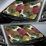 Japanese Cranes Flying Forest Dot Pattern Car Sun Shade