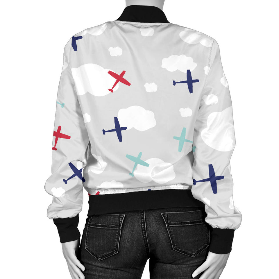 Airplane Cloud Grey Background Women'S Bomber Jacket