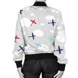 Airplane Cloud Grey Background Women'S Bomber Jacket