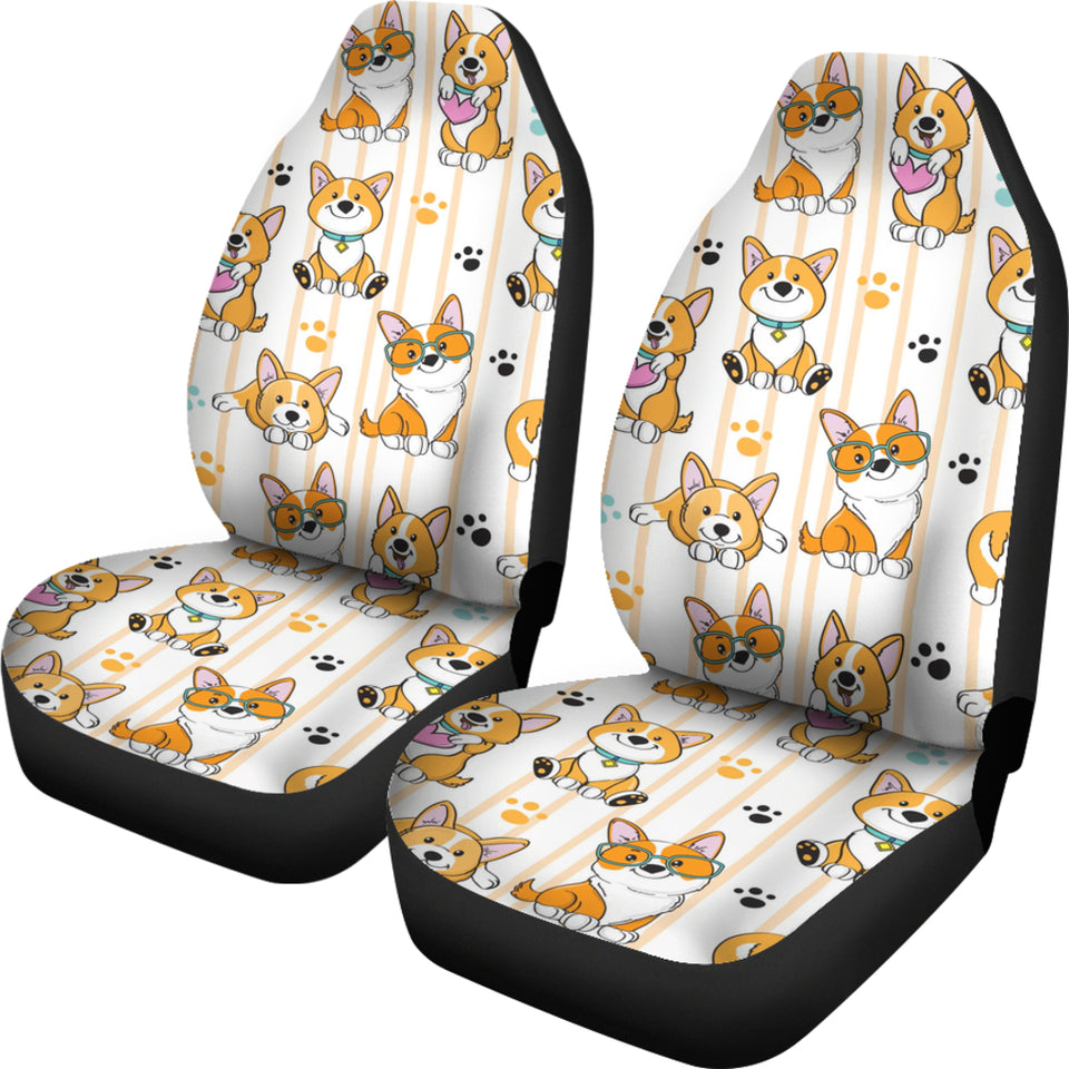 Cute Dog Corgi Striped Background Pattern Universal Fit Car Seat Covers