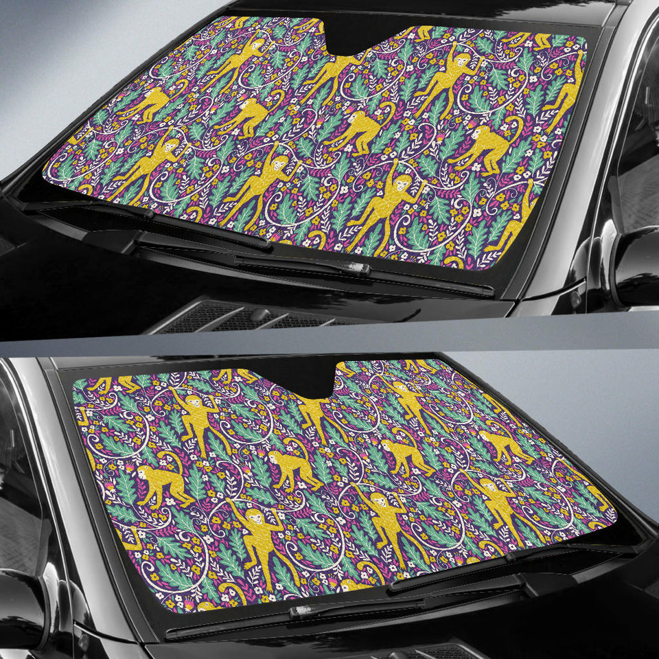 Cute Yellow Monkey Leaves Pattern Car Sun Shade