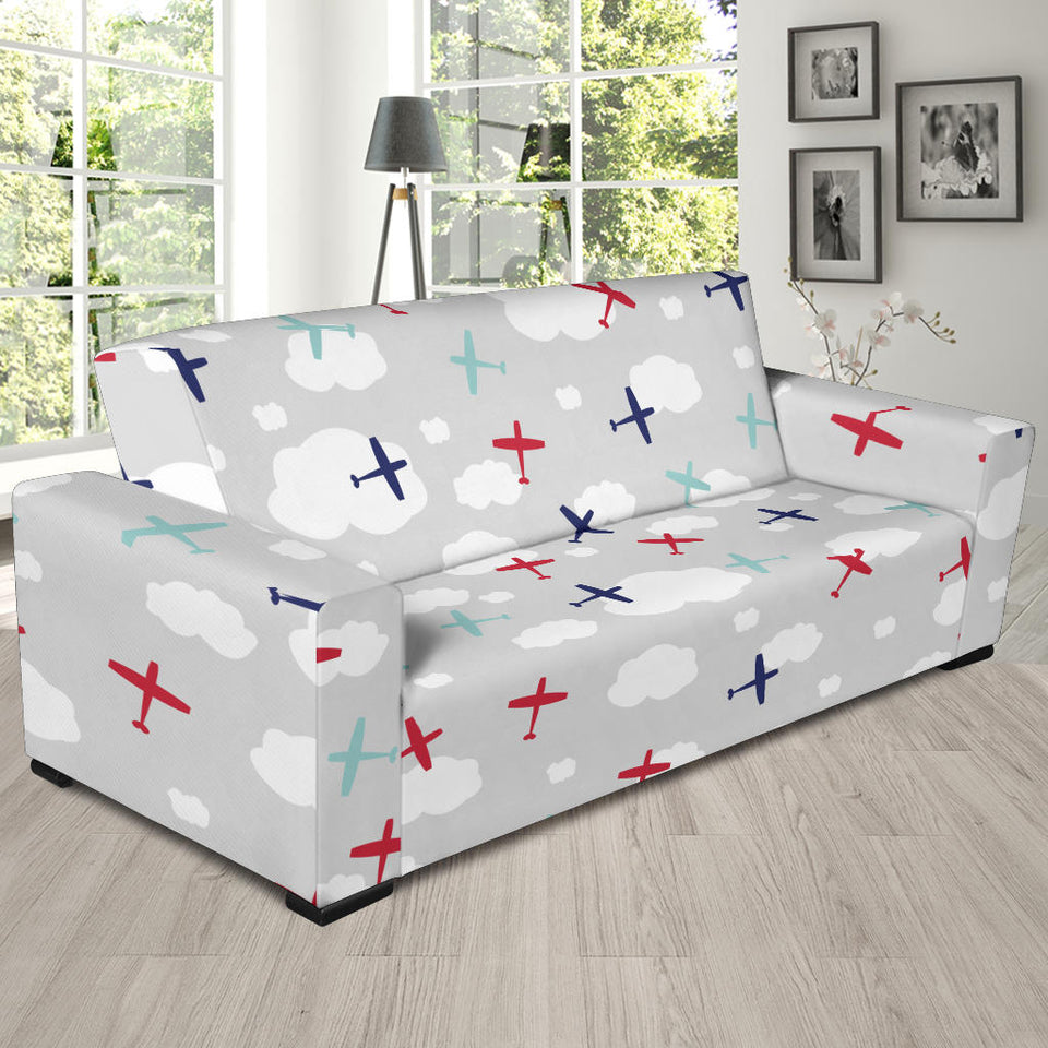 Airplane Cloud Grey Background Sofa Slipcover
