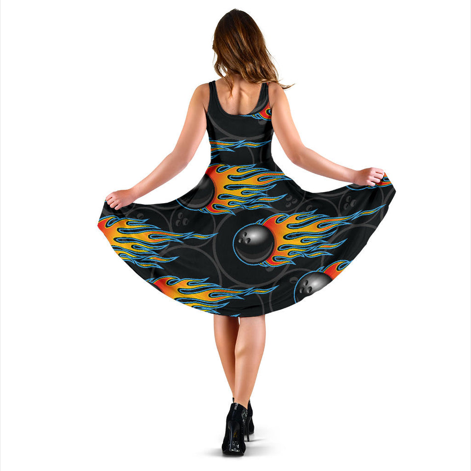 Bowling Balls Flame Pattern Sleeveless Midi Dress