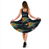 Bowling Balls Flame Pattern Sleeveless Midi Dress