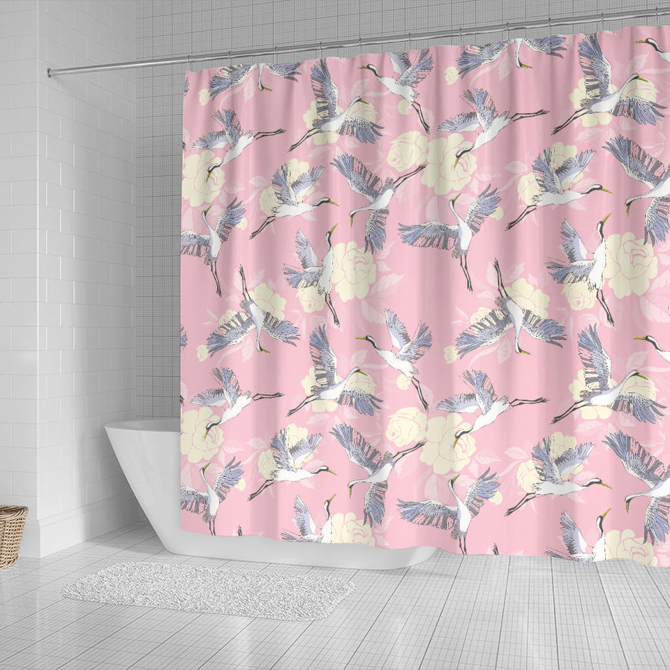 Japanese Crane Rose Pattern Shower Curtain Fulfilled In US