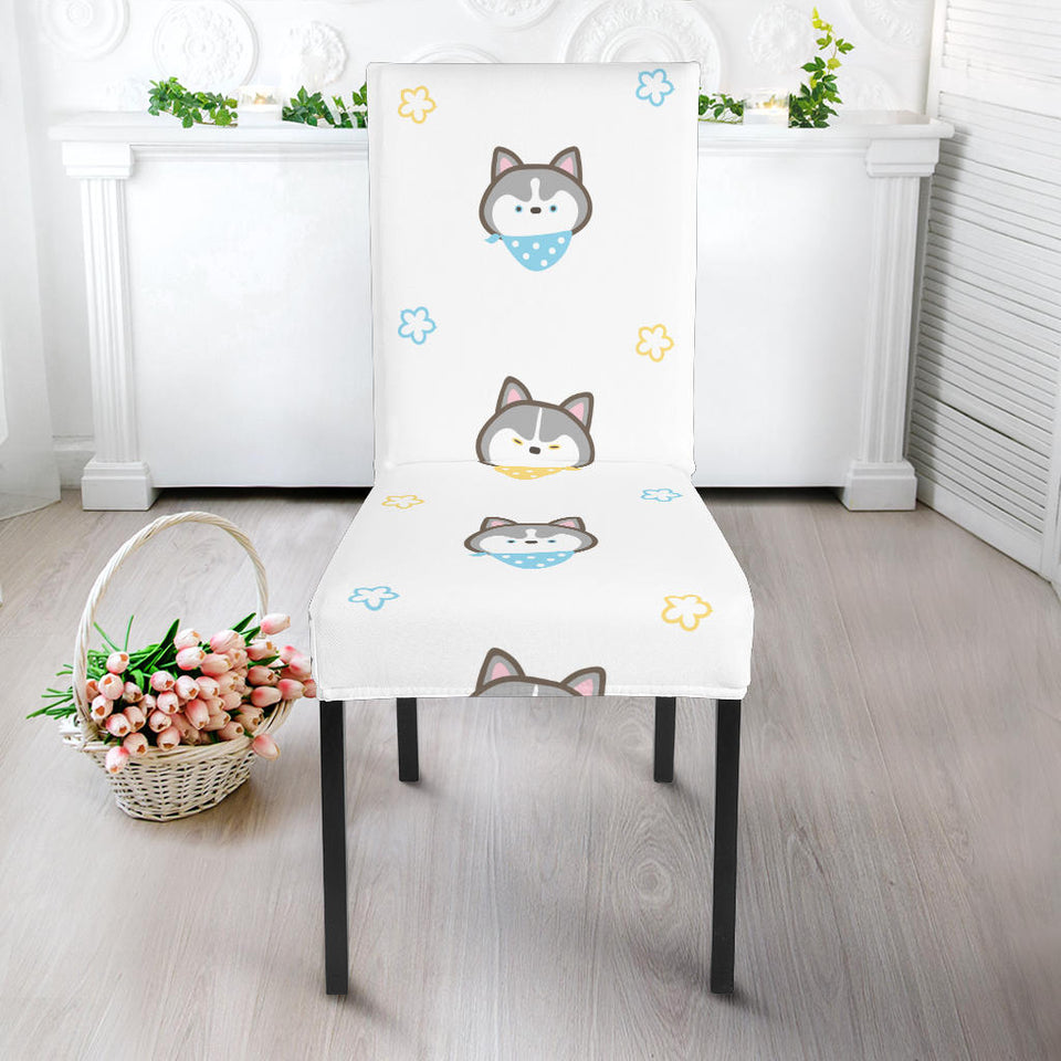 Cute Siberian Husky Pattern Dining Chair Slipcover