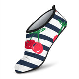 Hand Drawn Cherry Pattern Striped Background Aqua Shoes