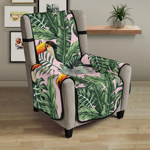 Toucan tropical green jungle palm pattern Chair Cover Protector