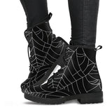 Spider Web Pattern Black Background White Cobweb Leather Boots
