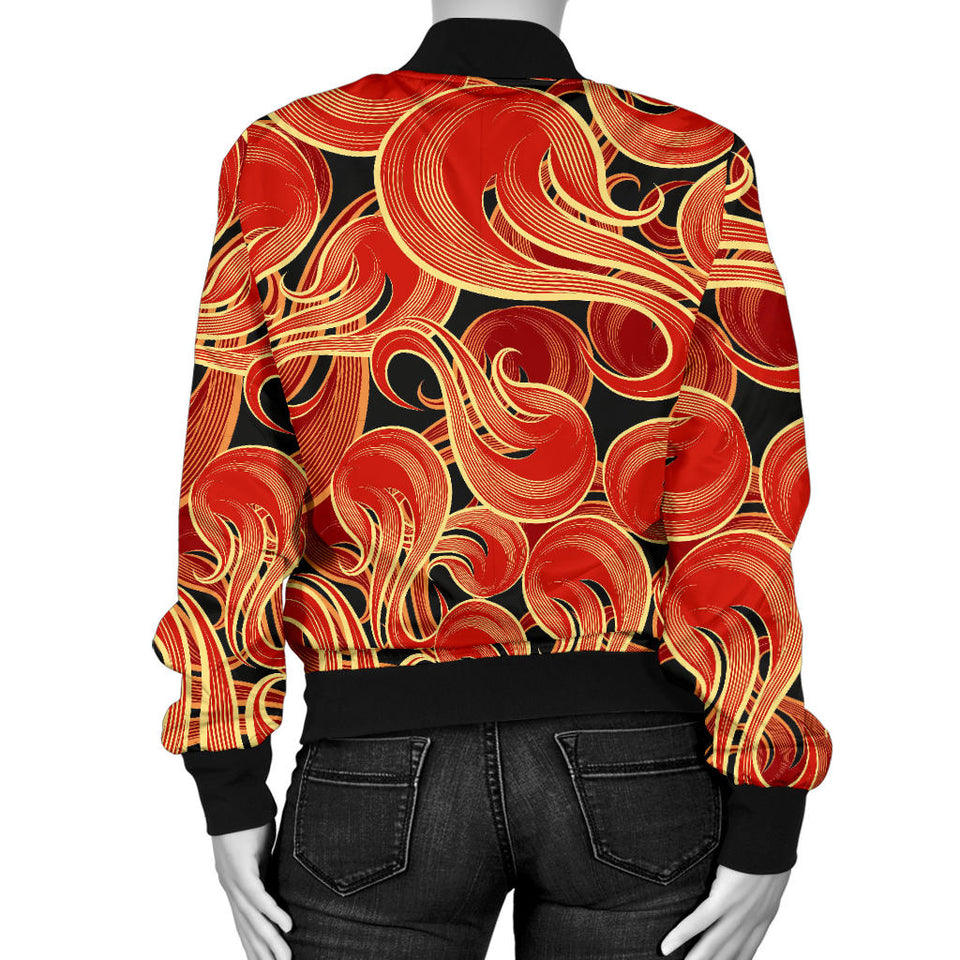 Fire Flame Pattern Women'S Bomber Jacket