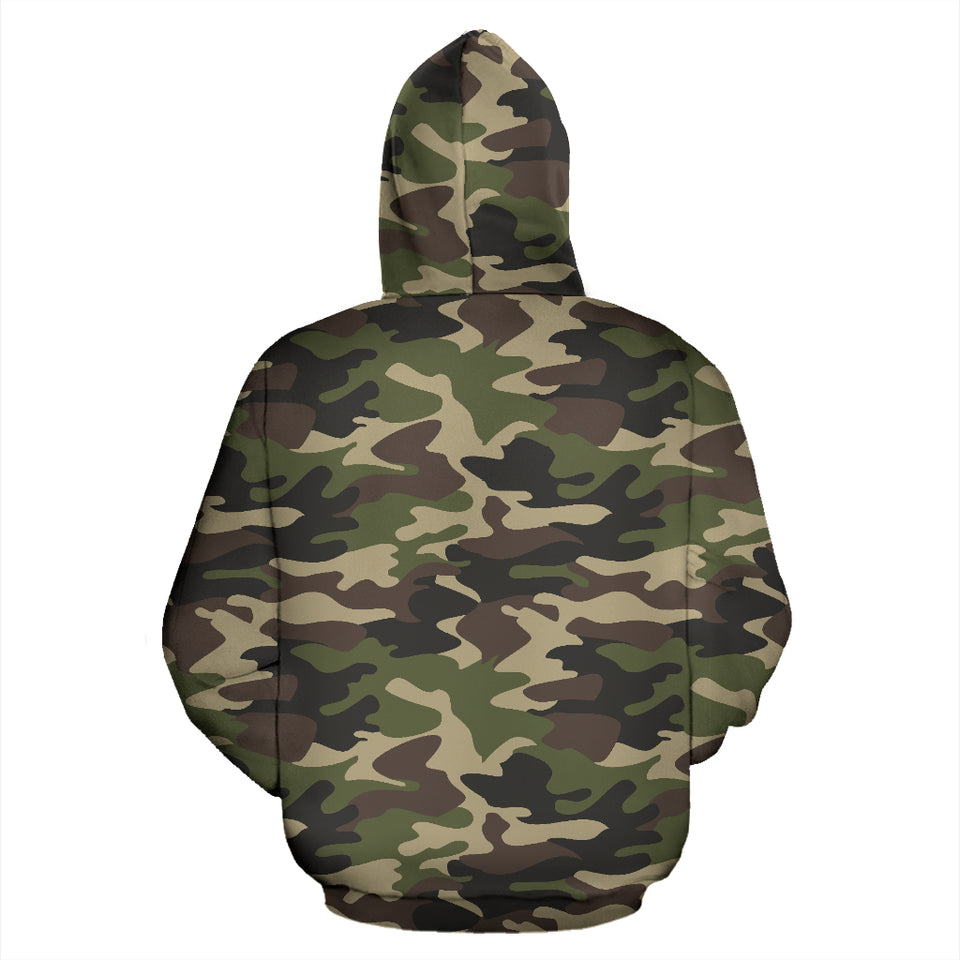 Dark Green Camouflage Pattern Zip Up Hoodie
