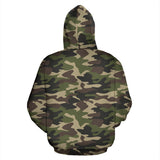 Dark Green Camouflage Pattern Zip Up Hoodie