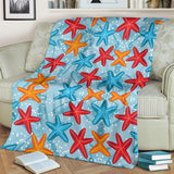 Blue Red Orange Starfish Pattern Premium Blanket