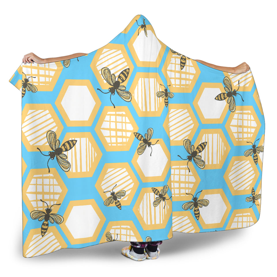 Bee Honeycomb Pattern Hooded Blanket