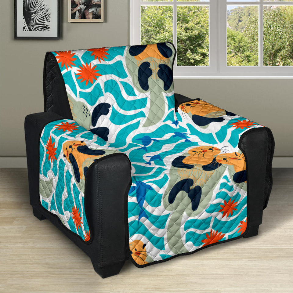 Cute sea otters fishe sea urchin pattern Recliner Cover Protector